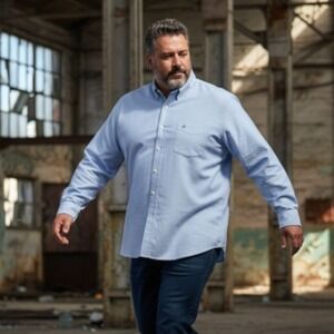 Blue Generation Mens Long Sleeve Button Down Shirt Blue Oxford 4XL Stain Release